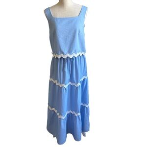 Pretty Garden Elegant Blue and WhiteTwo Piece Maxi Dress Size Medium